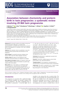 Association Between Chorionicity and Preterm Birth in Twin Pregnancies: a Systematic Review Involving 29 864 Twin Pregnancies