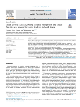 Sexual Double Standard, Dating Violence Recognition, and Sexual Assertiveness Among University Students in South Korea