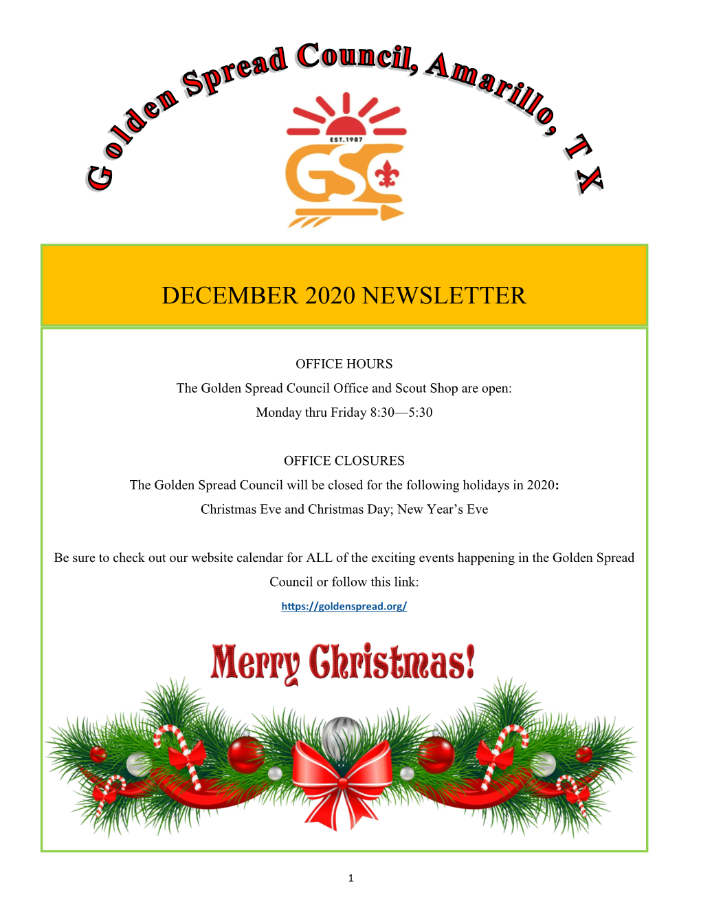 December 2020 Newsletter