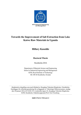 Towards the Improvement of Salt Extraction from Lake Katwe Raw Materials in Uganda Hillary Kasedde