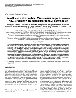 A Salt Lake Extremophile, Paracoccus Bogoriensis Sp. Nov., Efficiently Produces Xanthophyll Carotenoids