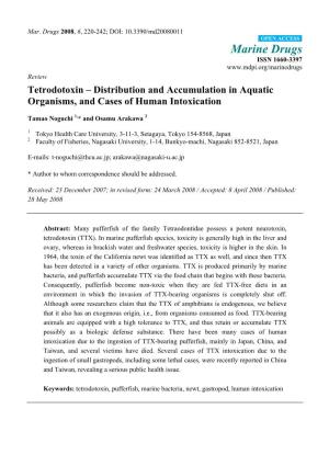 Tetrodotoxin – Distribution and Accumulation in Aquatic Organisms, and Cases of Human Intoxication