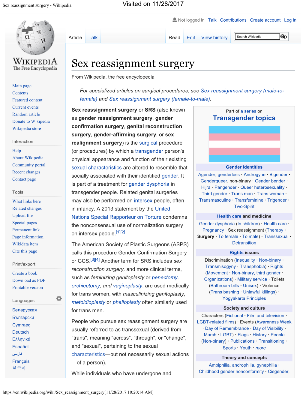 gender reassignment surgery wikipedia