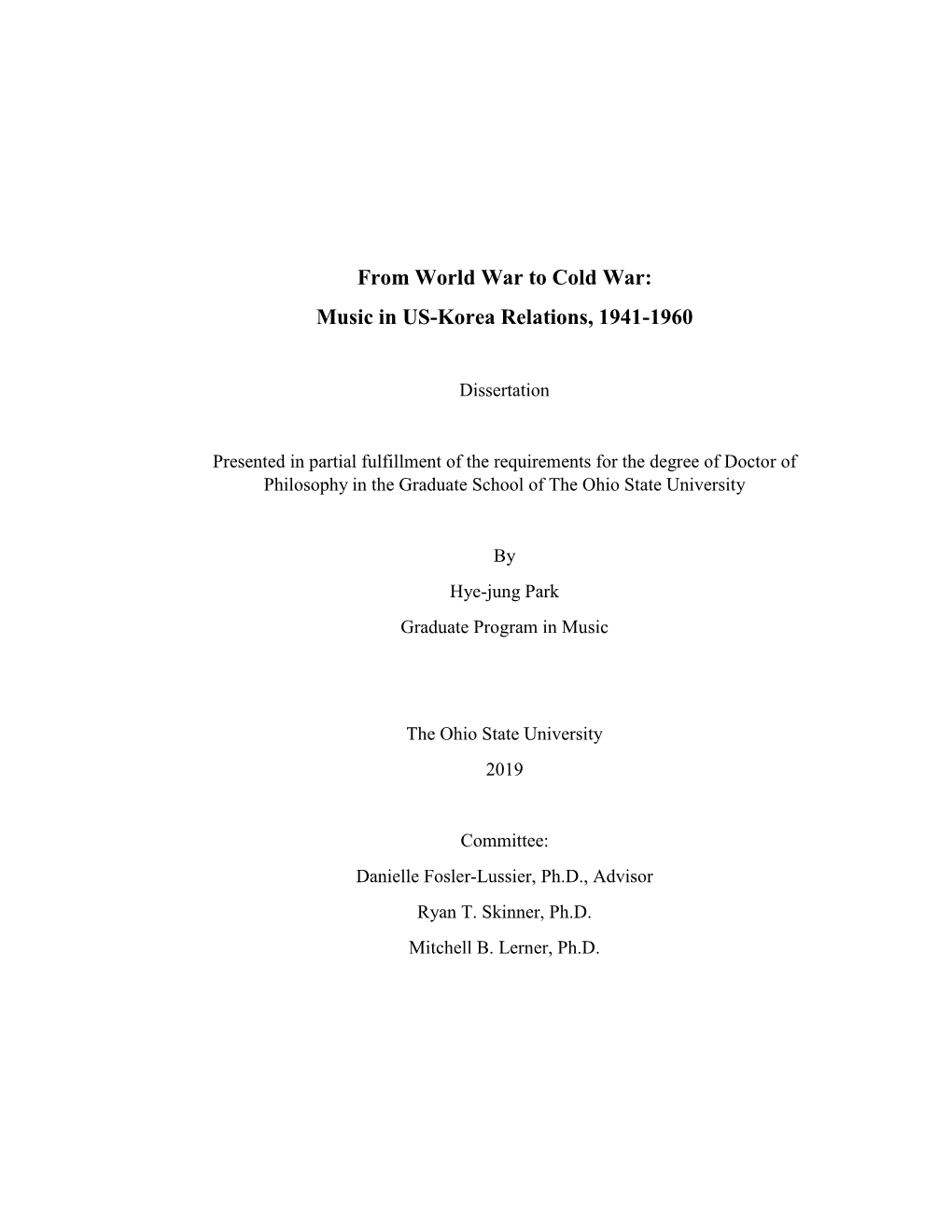 From World War to Cold War: Music in US-Korea Relations, 1941-1960