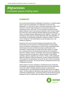 Afghanistan Contested Spaces Briefing Paper