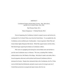 ABSTRACT Confederate Empire and the Indian Treaties: Pike, Mcculloch