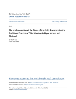 Transcending the Traditional Practice of Child Marriage in Niger, Yemen, and Thailand