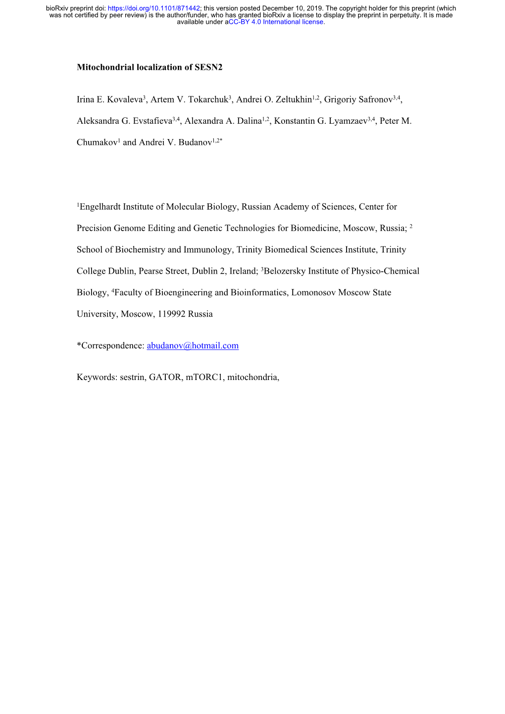 Mitochondrial Localization of SESN2