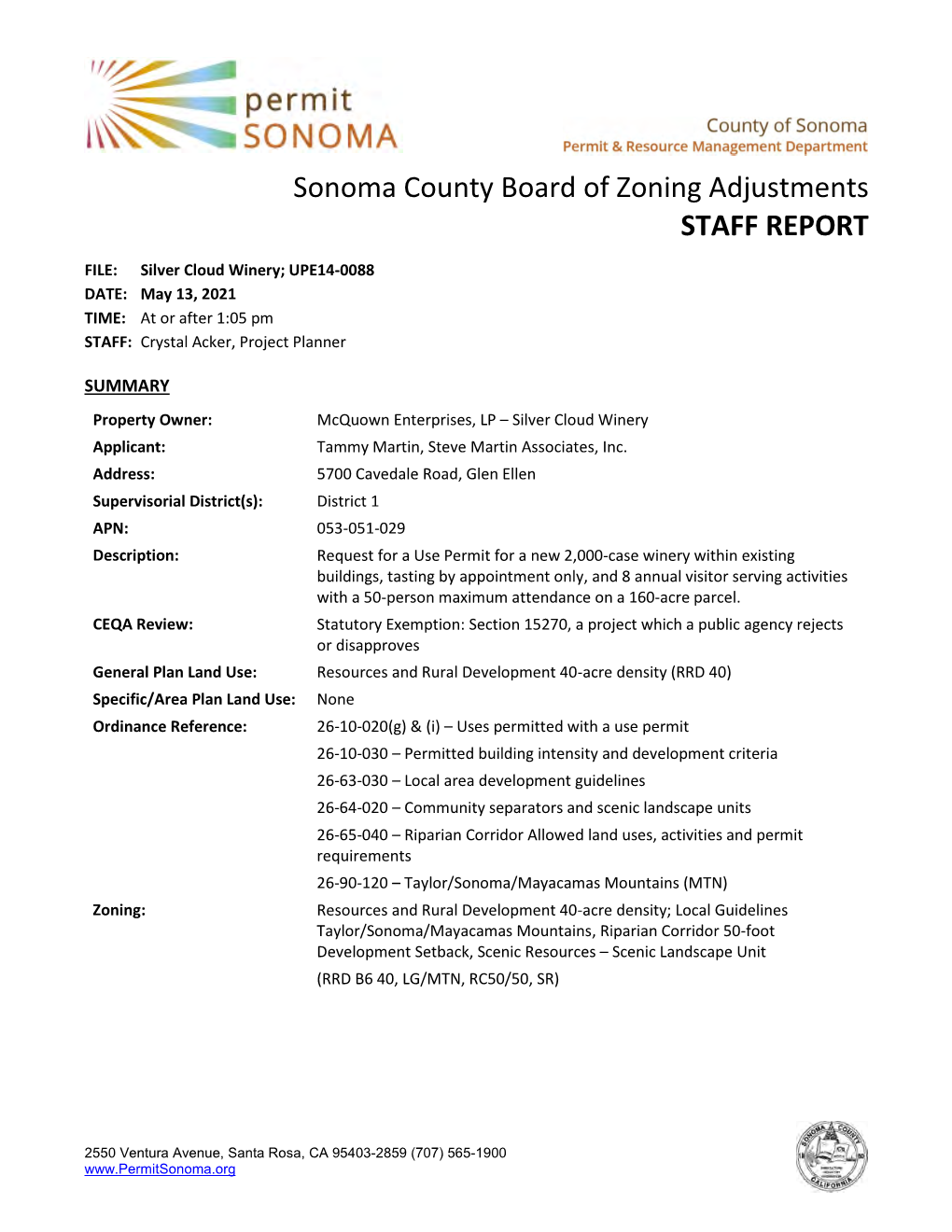 UPE14-0088 Board of Zoning Adjustments May 13, 2021 Hearing Packet