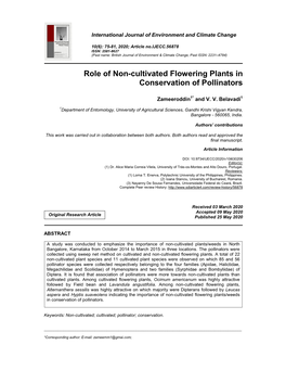 Role of Non-Cultivated Flowering Plants in Conservation of Pollinators