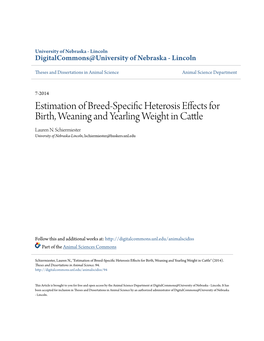 Estimation of Breed-Specific Heterosis Effects for Birth, Weaning and Yearling Weight in Cattle…………………………………………………………………….…………………………………..…………………32