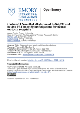 Carbon-11 N-Methyl Alkylation of L-368899 And