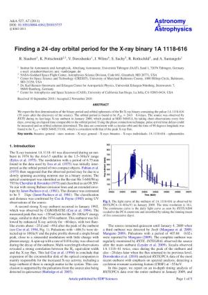 Finding a 24-Day Orbital Period for the X-Ray Binary 1A 1118-616