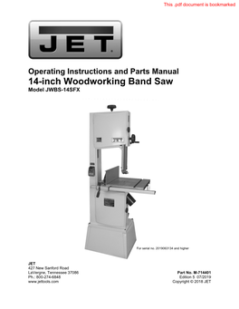 Jet 14" Steel Frame Band Saw Manual
