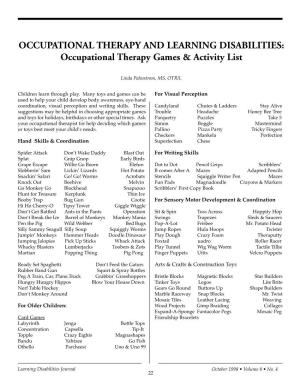 Occupational Therapy Games & Activity List