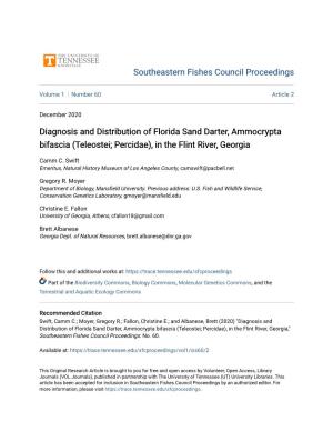 Diagnosis and Distribution of Florida Sand Darter, Ammocrypta Bifascia (Teleostei; Percidae), in the Flint River, Georgia