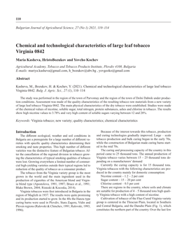Chemical and Technological Characteristics of Large Leaf Tobacco Virginia 0842