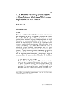 AA Fraenkel's Philosophy of Religion