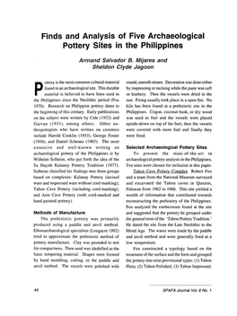 Finds and Analysis of Five Archaeological Pottery Sites in the Philippines