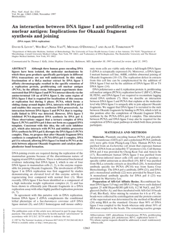 An Interaction Between DNA Ligase I and Proliferating Cell Nuclear Antigen: Implications for Okazaki Fragment Synthesis and Joining (DNA Repair͞dna Replication)