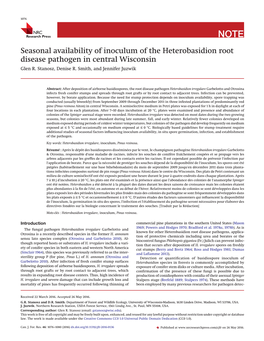 Seasonal Availability of Inoculum of the Heterobasidion Root Disease Pathogen in Central Wisconsin Glen R