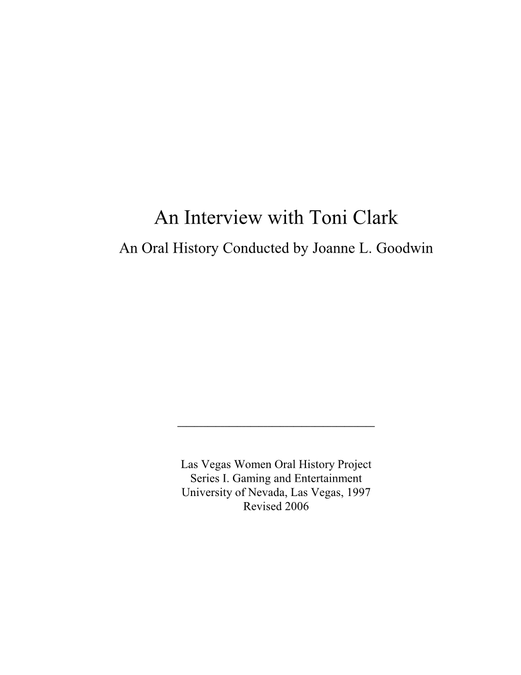 An Interview with Toni Clark