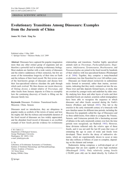 Evolutionary Transitions Among Dinosaurs: Examples from the Jurassic of China