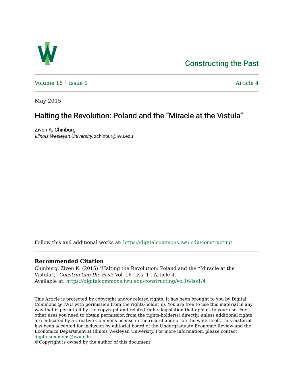 Halting the Revolution: Poland and the “Miracle at the Vistula”