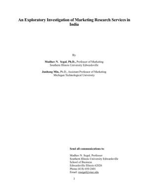 An Exploratory Investigation of Marketing Research Services in India