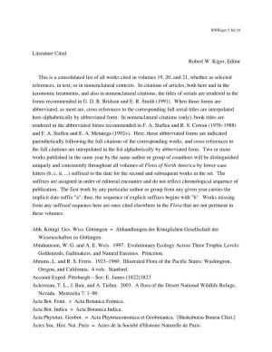 Literature Cited Robert W. Kiger, Editor This Is a Consolidated List Of