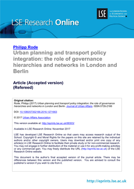 Urban Planning and Transport Policy Integration: the Role of Governance Hierarchies and Networks in London and Berlin