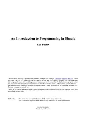 An Introduction to Programming in Simula