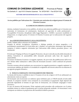 Bando Può Essere Richiesta Ai Centri Per L’Impiego Della Provincia Di Pistoia