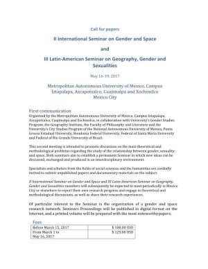 II International Seminar on Gender and Space and III Latin-American Seminar on Geography, Gender and Sexualities