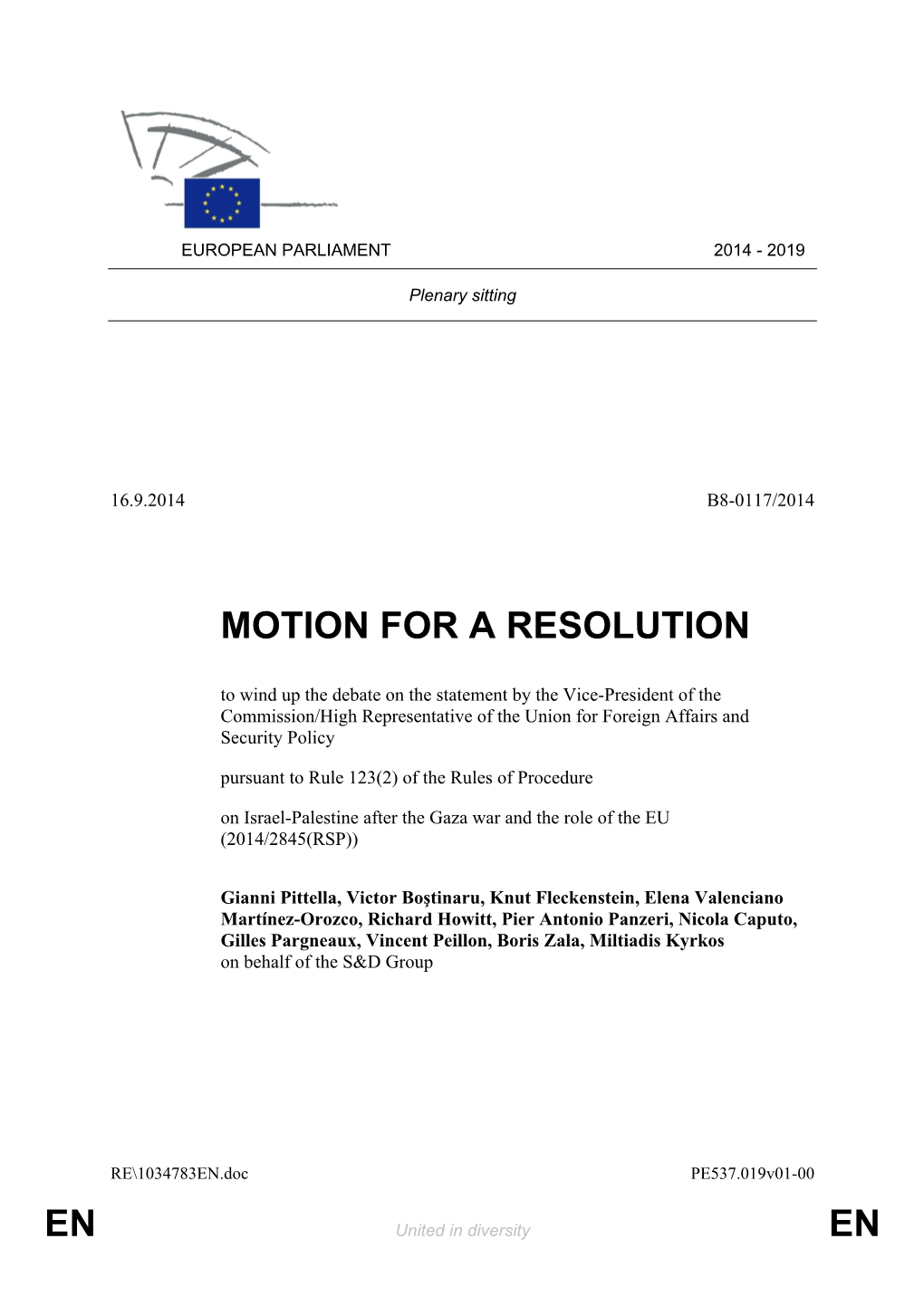 En En Motion for a Resolution