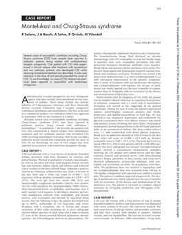 Montelukast and Churg-Strauss Syndrome R Solans, J a Bosch, a Selva, R Orriols, M Vilardell