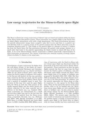 Low Energy Trajectories for the Moon-To-Earth Space Flight