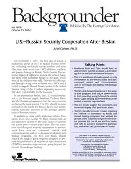 U.S.–Russian Security Cooperation After Beslan Ariel Cohen, Ph.D