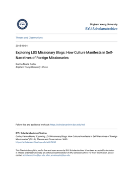 Exploring LDS Missionary Blogs: How Culture Manifests in Self-Narratives of Foreign Missionaries" (2015)