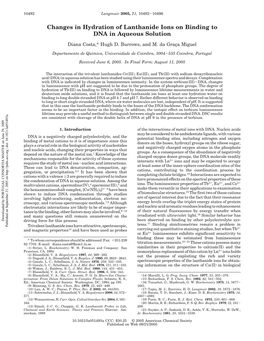 Changes in Hydration of Lanthanide Ions on Binding to DNA in Aqueous Solution