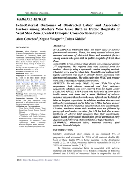 Feto-Maternal Outcomes of Obstructed Labor and Associated Factors