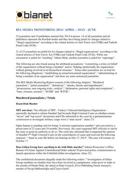 Bia Media Monitoring 2014 / April – May - June