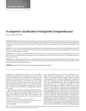 A Subgeneric Classification of Selaginella (Selaginellaceae)