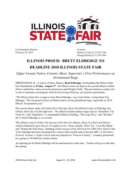 Brett Eldredge to Headline 2018 Illinois State