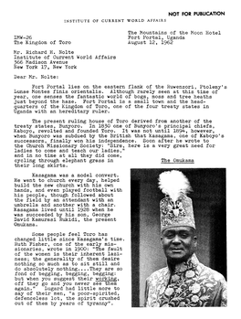 The Kingdom of Toro August 12, 1962 Mr