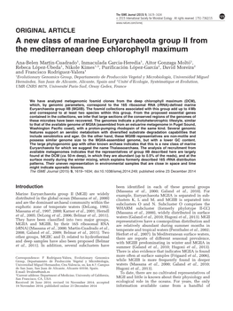 A New Class of Marine Euryarchaeota Group II from the Mediterranean Deep Chlorophyll Maximum