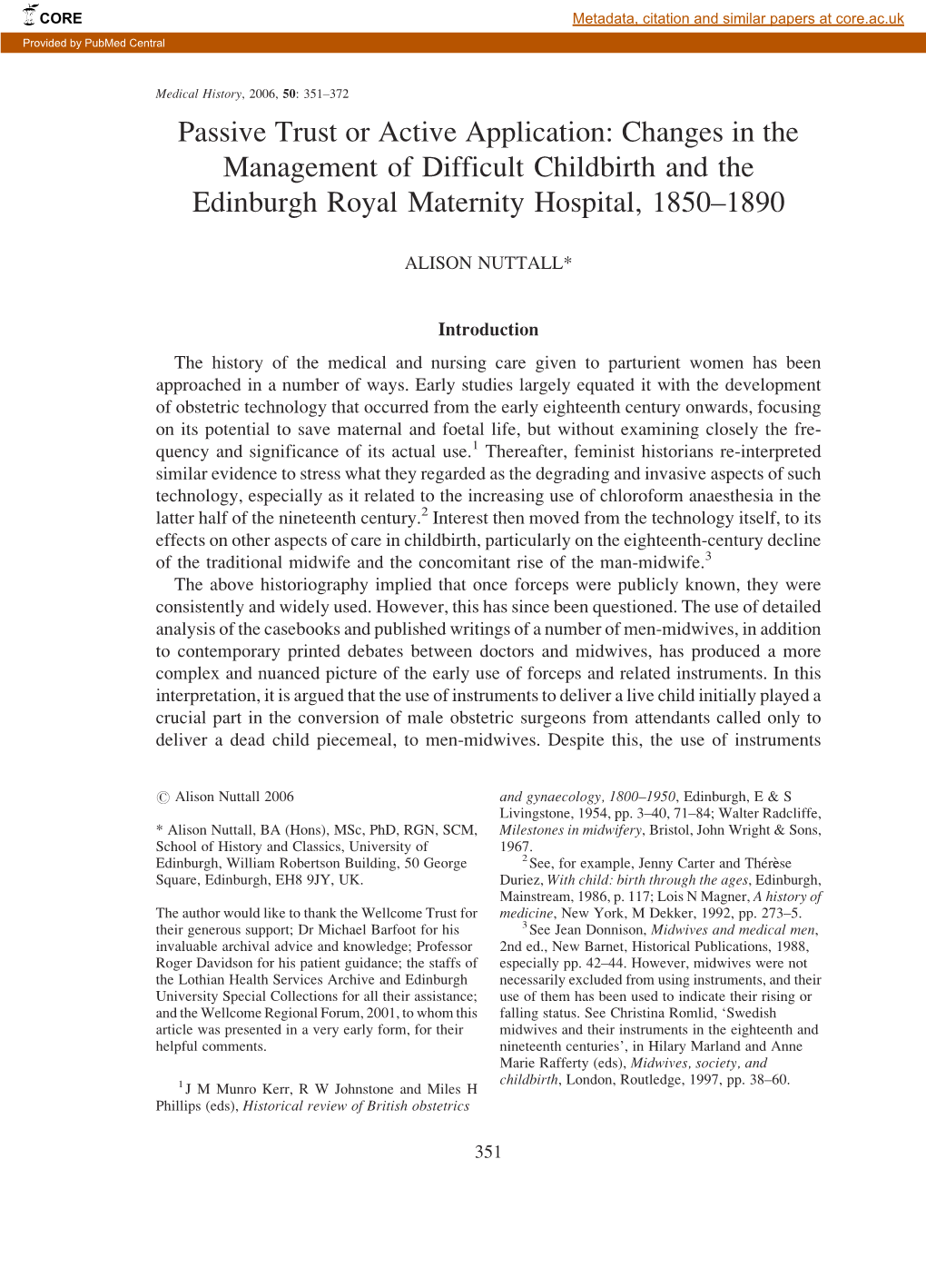 Changes in the Management of Difficult Childbirth and the Edinburgh Royal Maternity Hospital, 1850–1890