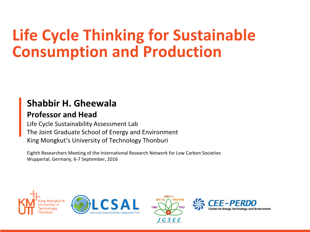 Life Cycle Thinking for Sustainable Consumption and Production