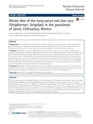 Winter Diet of the Long-Eared Owl Asio Otus (Strigiformes: Strigidae) in the Grasslands of Janos, Chihuahua, Mexico José I