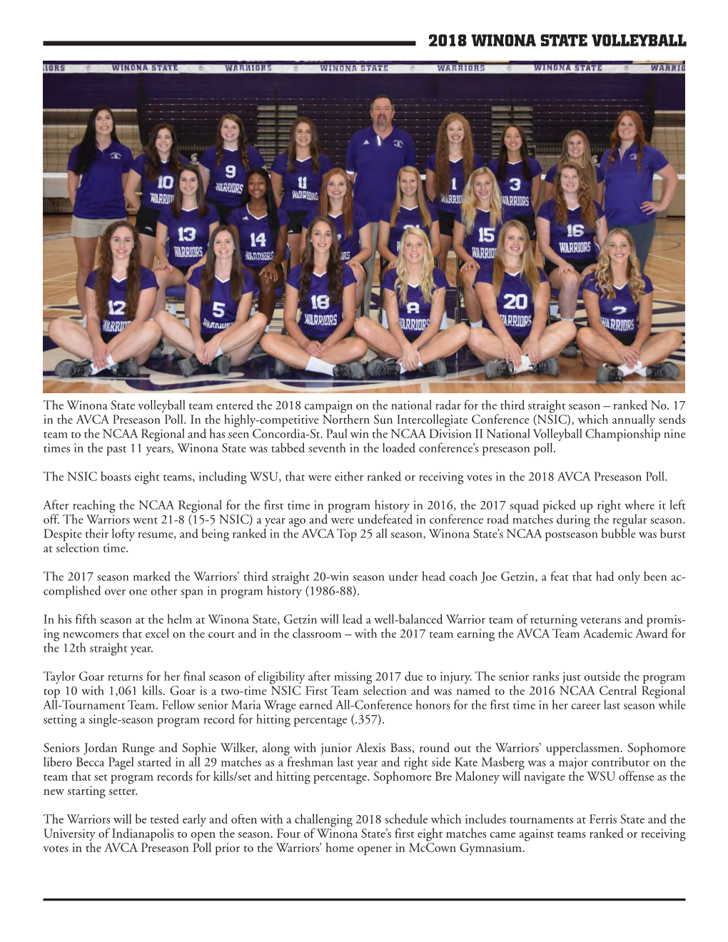 2018 Winona State Volleyball